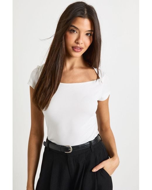 Boohoo White Super Soft Square Neck Cap Sleeve Top