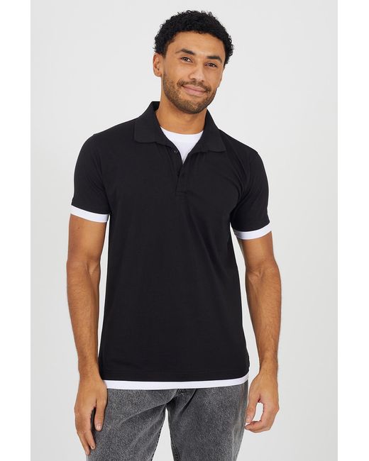Brave Soul Black Cotton Mock Crew Neck Polo Shirt for men