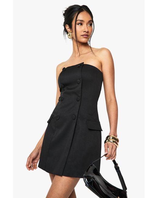 Boohoo Black Double Breasted Bandeau Tailored Mini Dress