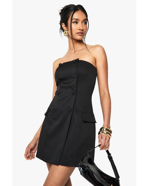 Boohoo Black Double Breasted Bandeau Tailored Mini Dress