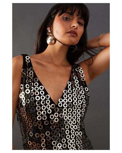 Warehouse Black Hand Embellished Disk High Apex Midi Dress