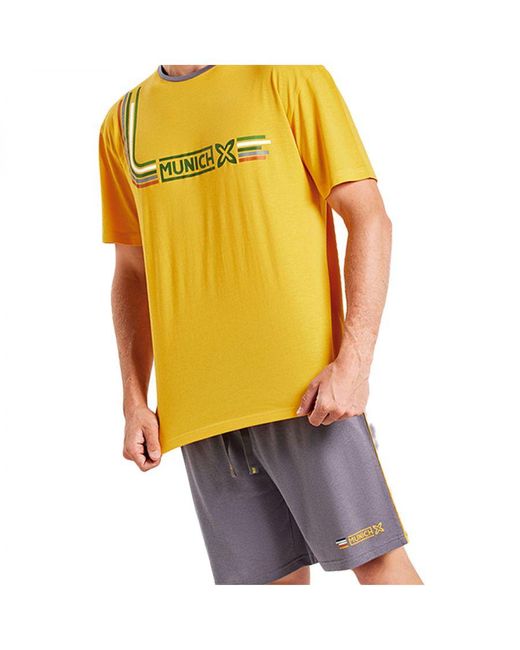 Munich Yellow Short-Sleeved And Round Neck Pajamas Mueh0150 for men