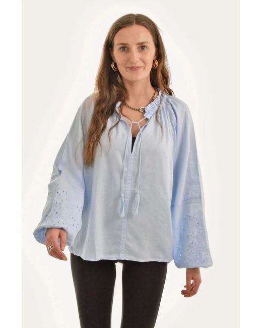 H&M Gray Broderie Cotton Boho Blouse