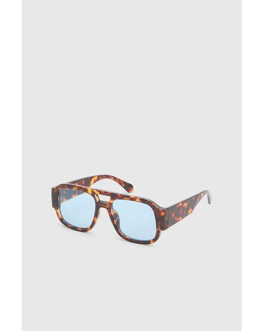 Boohoo Blue Chunky Framed Coloured Lens Aviator Sunglasses