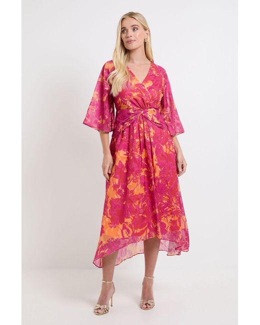 Wallis Red Petite Floral Burn Out Twist Midaxi Dress