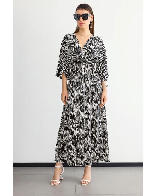 Hiccup Gray Floral Surplice Neck Maxi Dress
