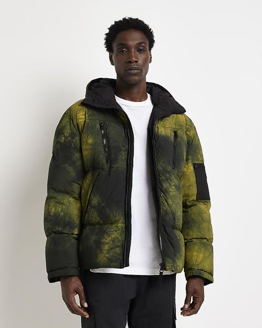River Island Green Oversized Fit Tie Dye Puffer Jacket for men
