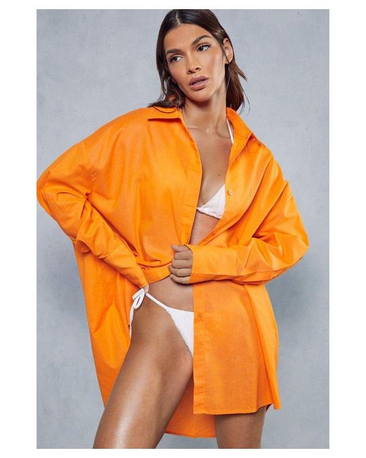 MissPap Orange Extreme Oversized Linen Look Shirt