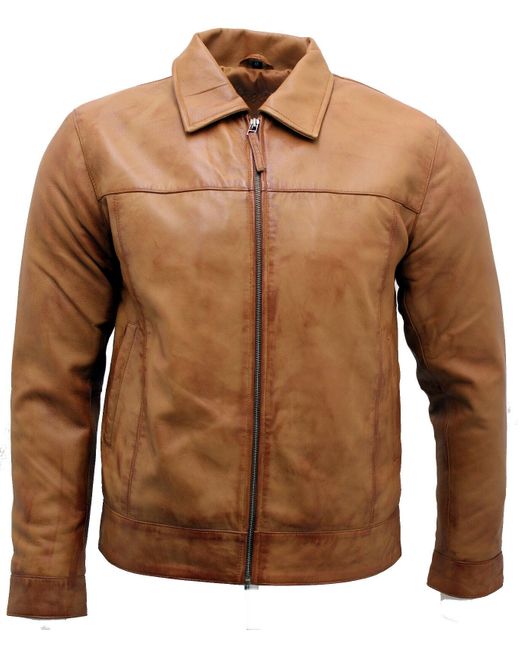 Infinity Leather Brown Retro Nappa Biker Jacket for men