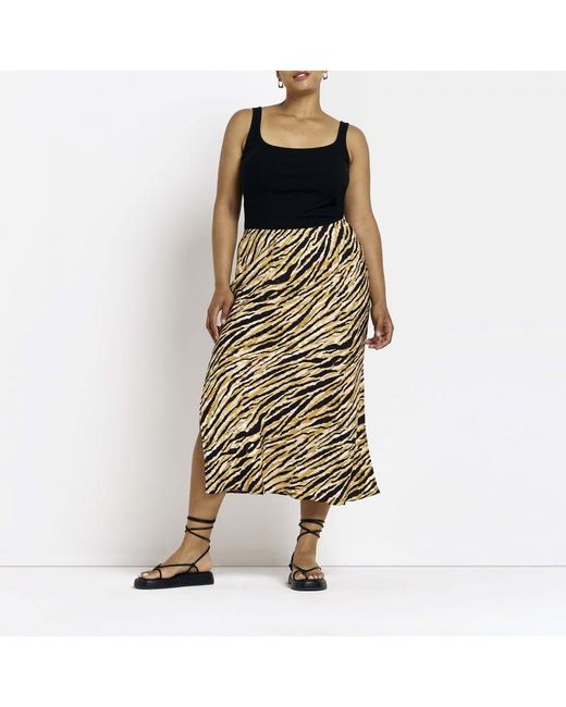 River Island Midi Skirt Plus Size Brown Animal Print Viscose