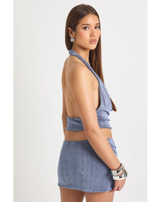 Boohoo Blue Acetate Drape Mini Skirt