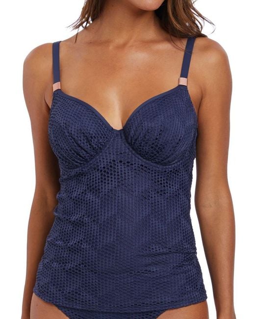 Fantasie Blue Marseille Bardot Gathered Full Cup Tankini