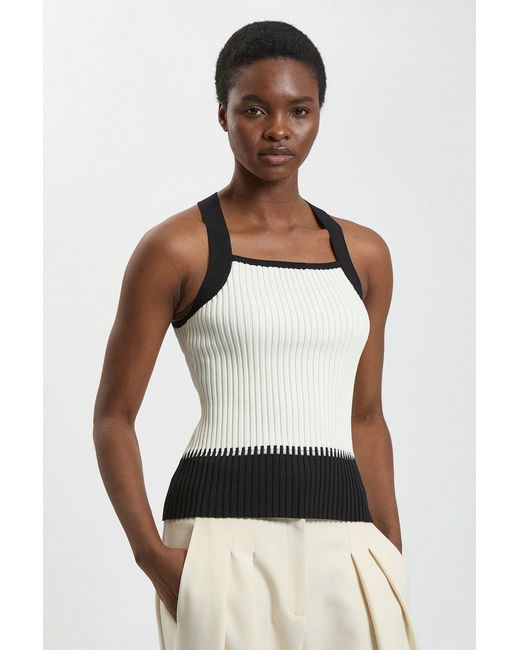 Karen Millen White Block Colour Racked Rib Knitted Sleeveless Top