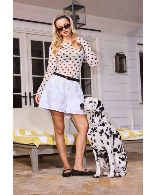 Boohoo White Linen Tailored Longline Short