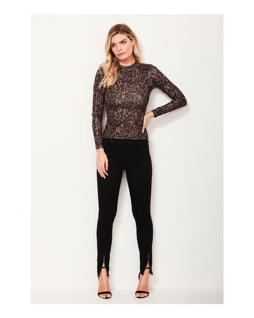 Sosandar Multicolor Khaki Leopard Print Open Back Top