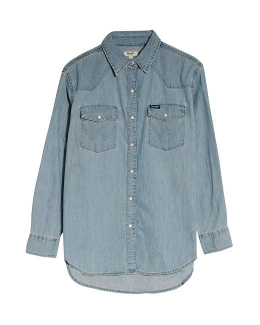 Wrangler Blue Western Denim Shirt Rodeo Poster Back for men