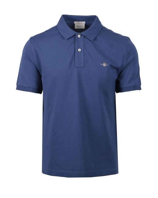 Gant Blue Reg Shield Ss Pique Polo Shirt Dusty for men