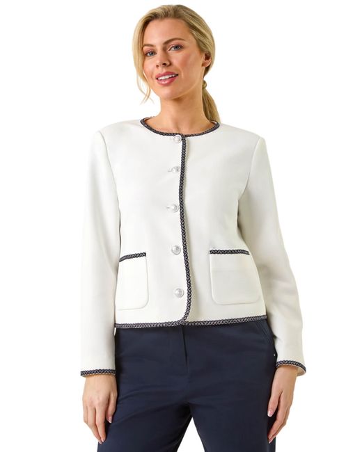 Roman White Petite Button & Pocket Jacket