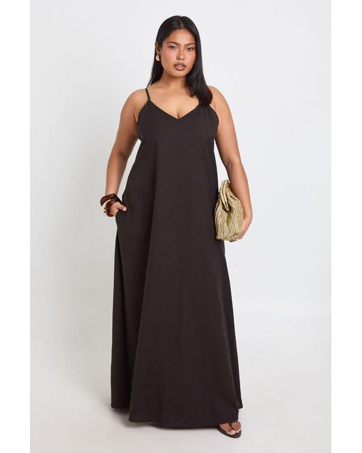 Boohoo Black Plus Linen Hanky Hem Maxi Dress