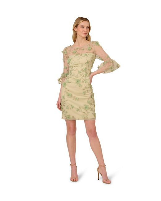Adrianna Papell Green Floral Embroidery Sheath Dress