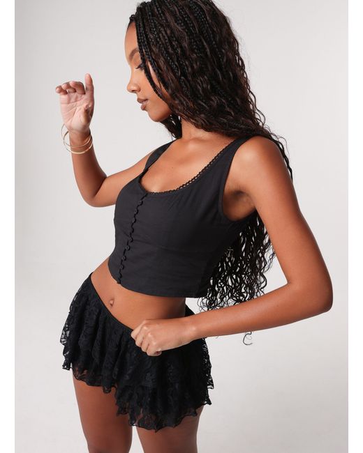 Pink Vanilla Black Button Front Corset Top