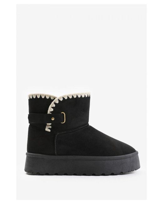 Where's That From Black Faux Fur-Lined Velcro Ankle Boots