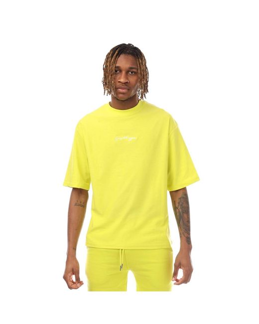 Hype Yellow Oversize Fit Signature Print T-Shirt for men
