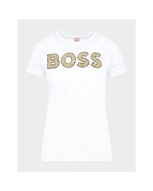 Boss White Womenss Sequin Logo T-Shirt
