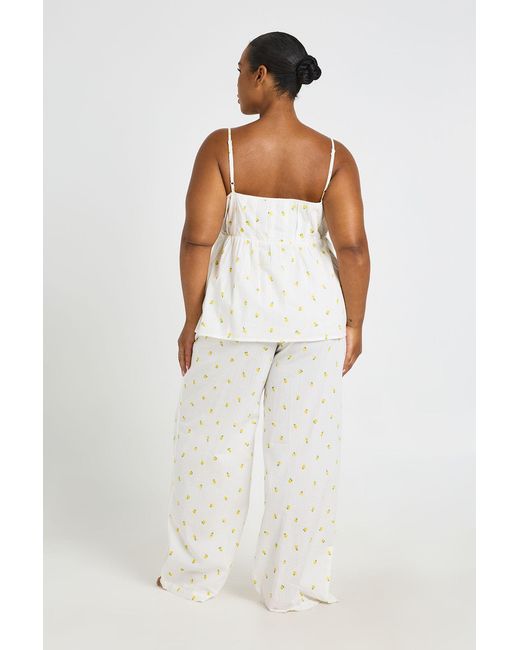 Boohoo White Plus Waffle Lemon Pyjama Trouser
