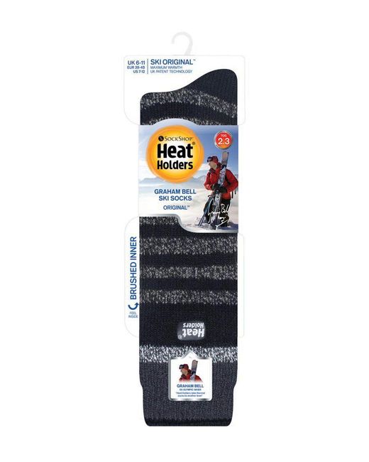Heat Holders Black Long Knee High Striped Ski Socks for men