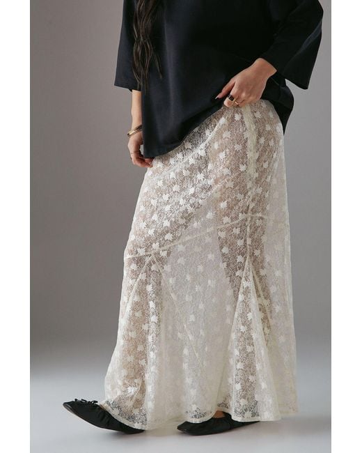 Warehouse Black Petite Sheer Lace Fishtail Maxi Skirt