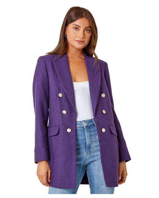 Roman Purple Tailored Longline Boucle Jacket