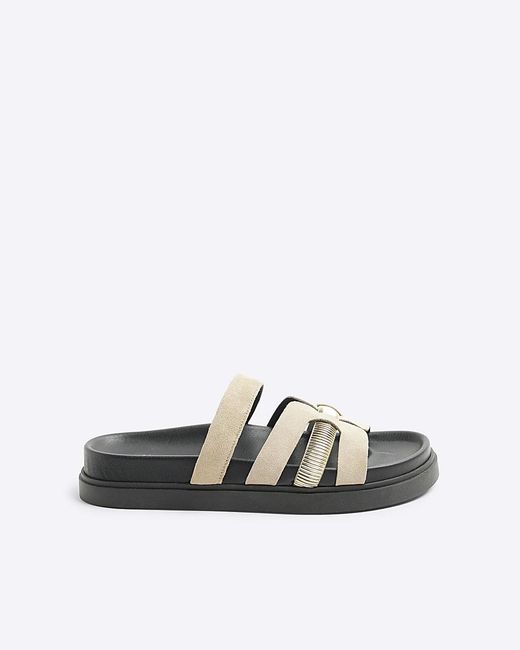 River Island White Cut Out Hardware Strap Leather Sandals