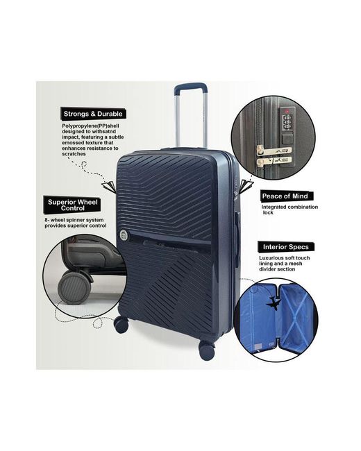 Infinity Leather Blue Hard Shell Travel Luggage Suitcases