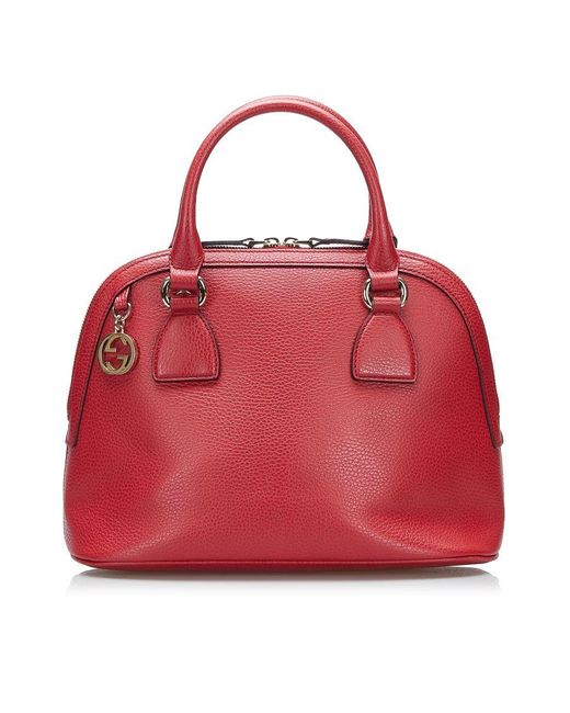 Gucci Vintage Mini GG Charm Dome Satchel Red Calf Leather