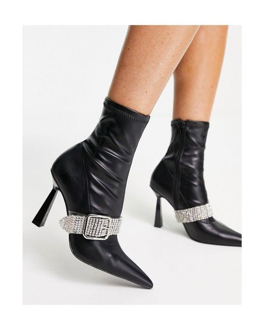 ASOS Black Excuse High-Heeled Boots With Embellished Buckle