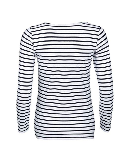 Sol's Blue Ladies Marine Long Sleeve Stripe T-Shirt Cotton
