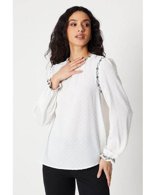 PRINCIPLES White Embroidered Detail Ruffle Neck Blouse