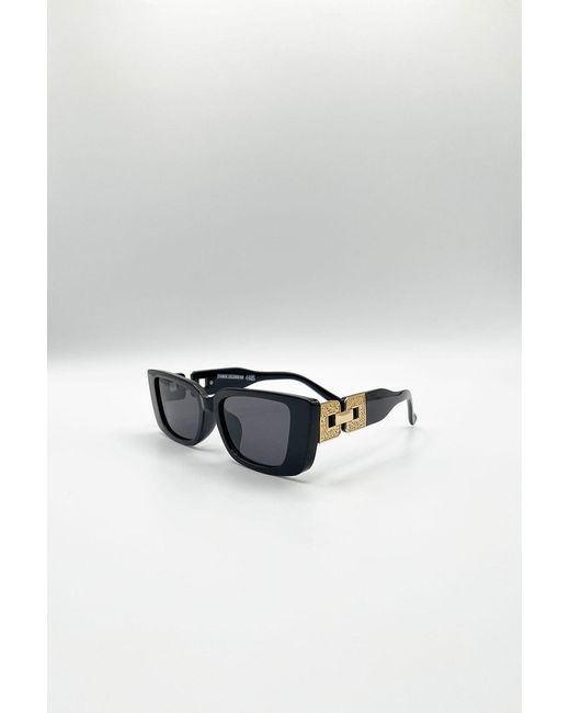 SVNX Black Rectangle Cateye Side Detail Sunglasses