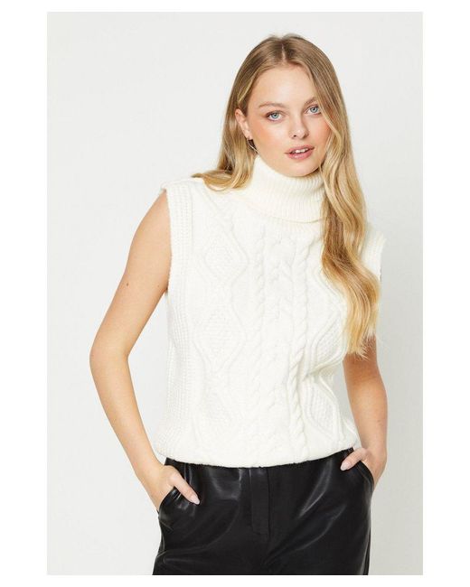 Oasis White Roll Neck Cable Knit Vest