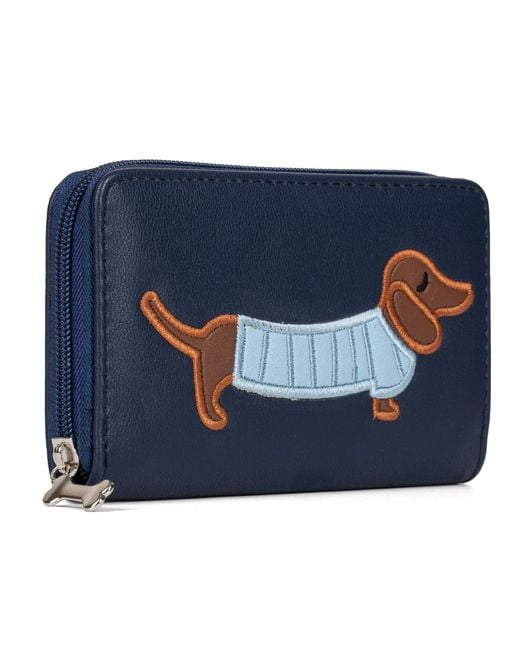 Woodland Leathers Blue Rfid Zip Around Purse – Dog Applique Wallet