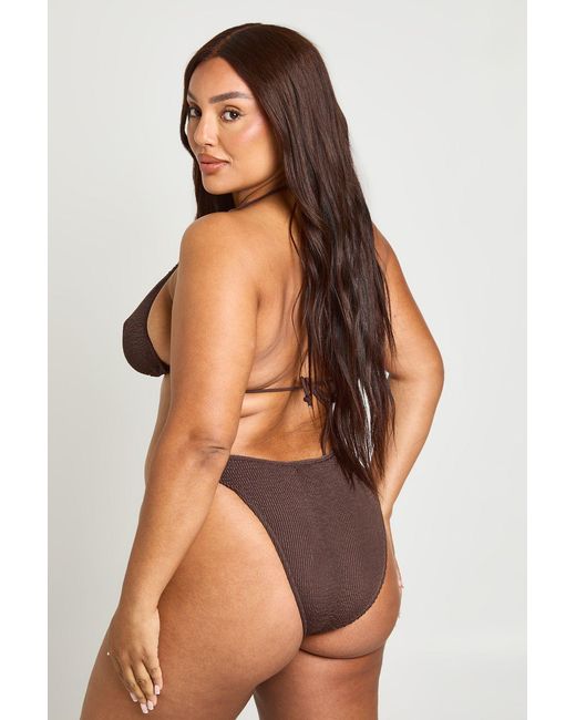 Boohoo Brown Premium Fits All Crinkle Triangle Bikini Top