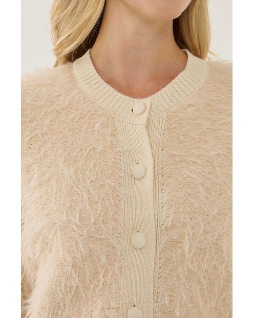 Hiccup Natural Textured Knit Cardigan With Crew Neck