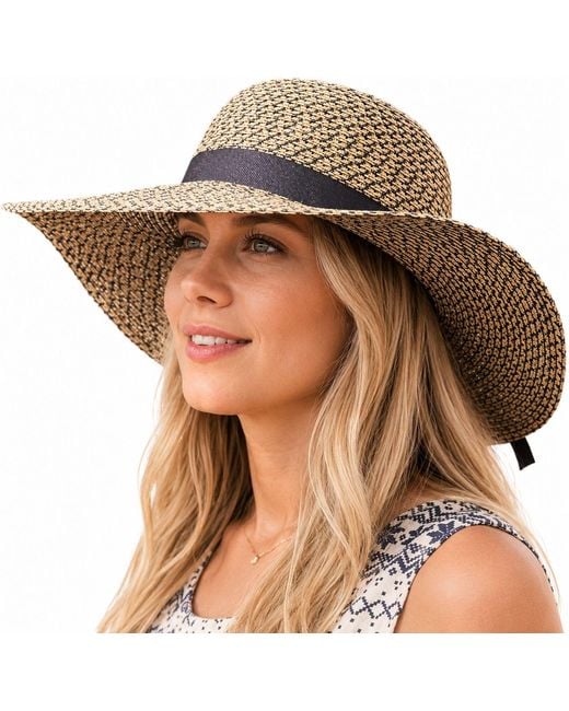 Woodland Leathers Brown Ladies Wide Brim Woven Sun Hat Adjustable Summer Beach Hat
