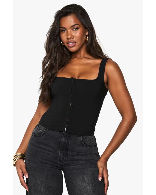 Boohoo Black Hook And Eye Corset Top