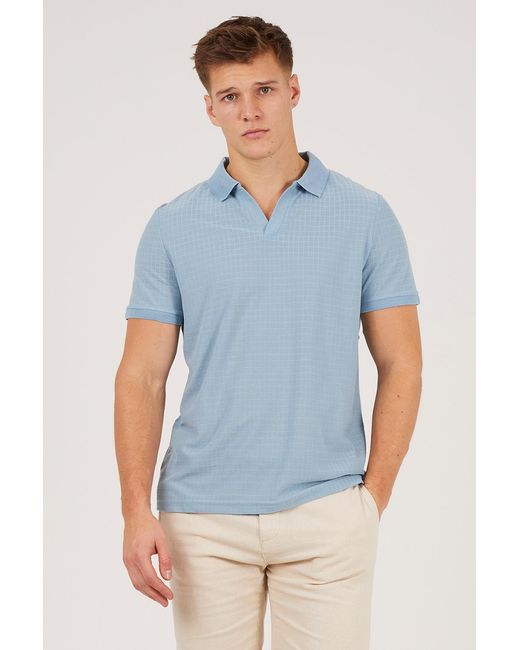 Brave Soul Blue Trophy Neck Jacquard Polo Shirt for men