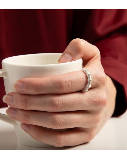 The Jewellery Stockroom White Sterling Cz Pave Bamboo Ring