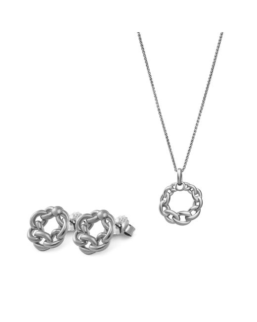 Orphelia Metallic Ladies Embellished 'Estelle' 925 Sterling Set: Chain-Pendant + Earrings