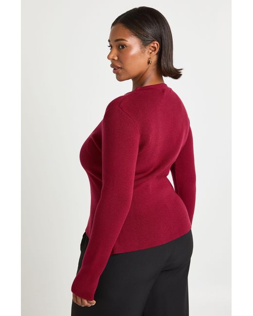 Boohoo Red Plus Button Crew Neck Peplum Cardigan
