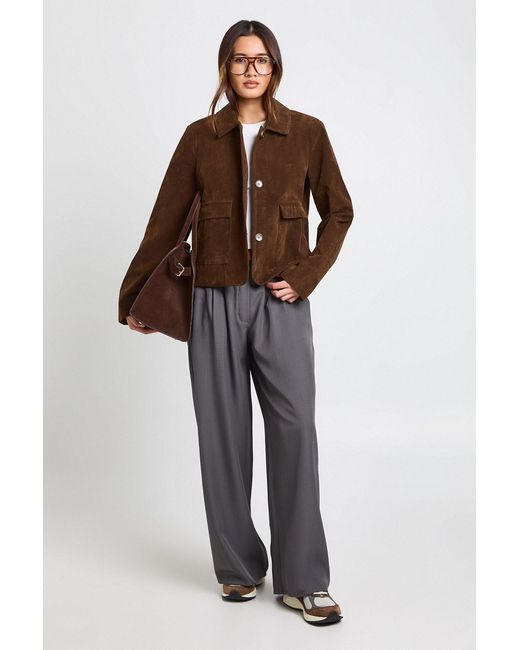 Boohoo Brown Woven Tailored Pleated Wide Leg Trouser